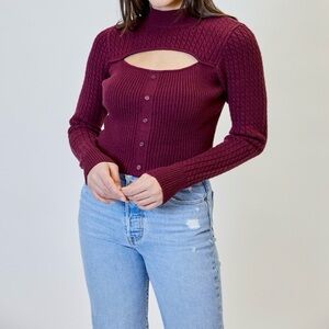 Design History Long Sleeve Knit Sweater Size XXL Sangria Cutout Stitch Fix NWT